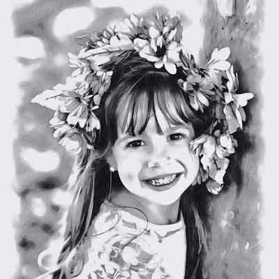 Picture Drawing of Girl with Flowers