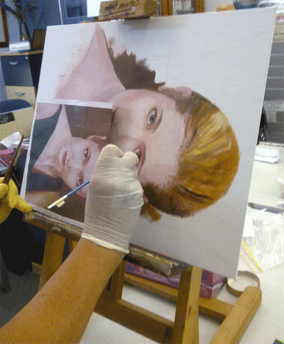 Painting the Portrait, Wendy working in Oil